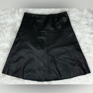 BCBGMaxAzria Black 100% Leather Flared A-Line Skirt